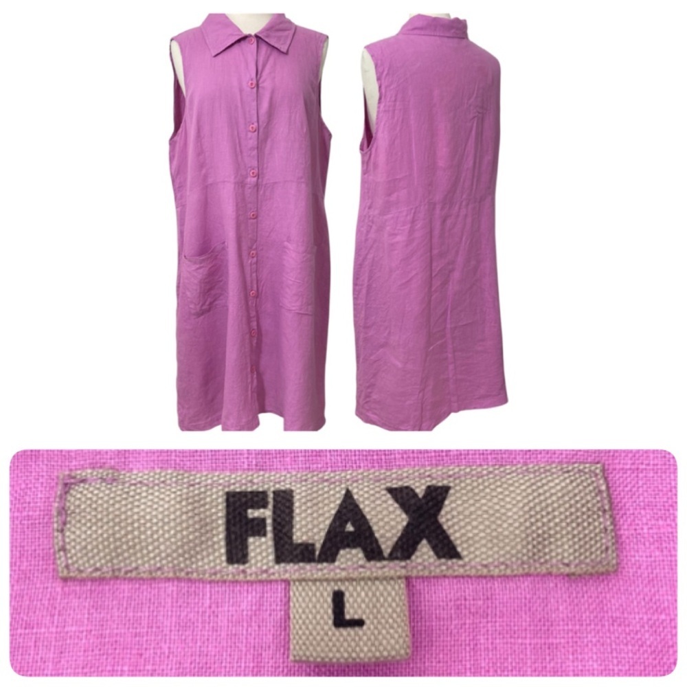 Flax 100% Linen Raspberry Button Front Shirt Dres… - image 1